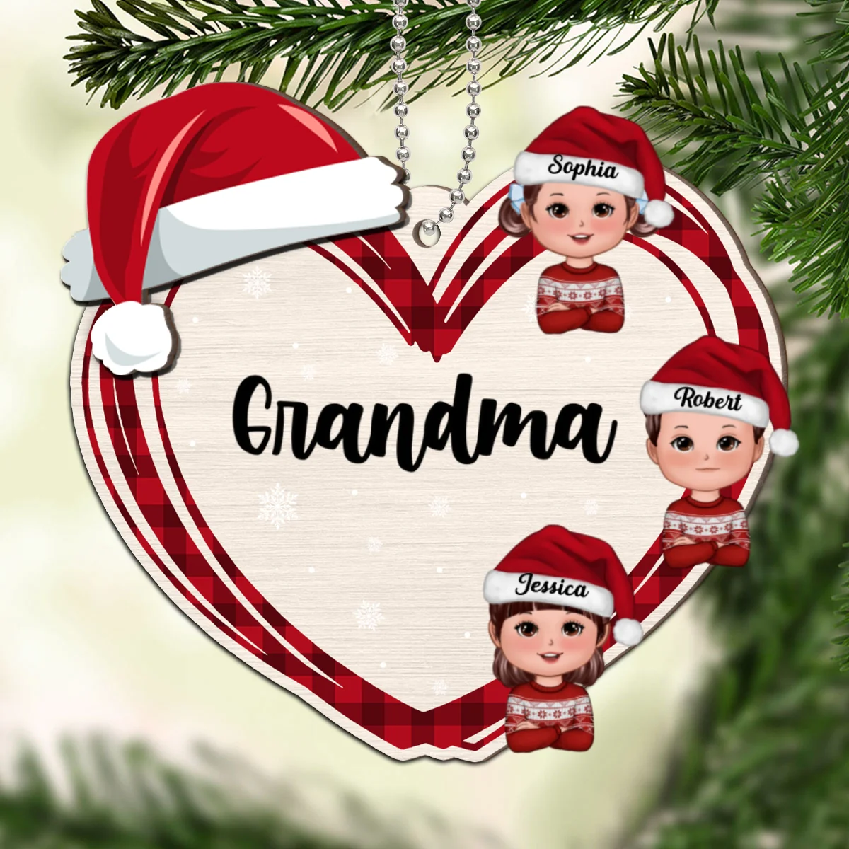 Christmas Grandma's Little Cute Kids Personalized 2-Layer Wooden Ornament - Image 11