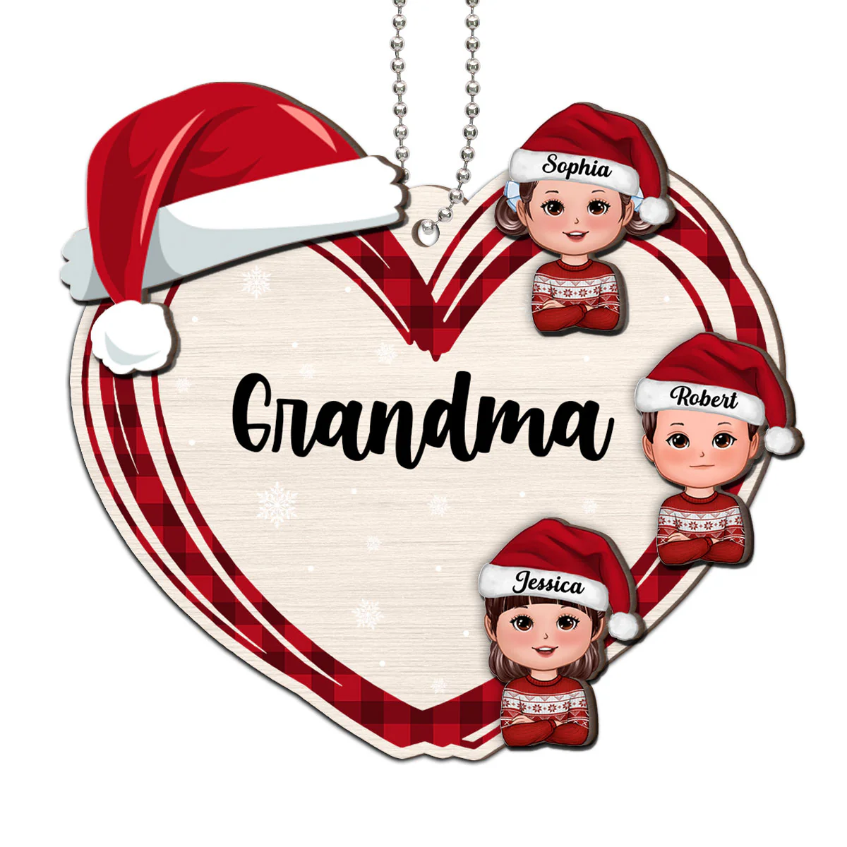 Christmas Grandma's Little Cute Kids Personalized 2-Layer Wooden Ornament - Image 2