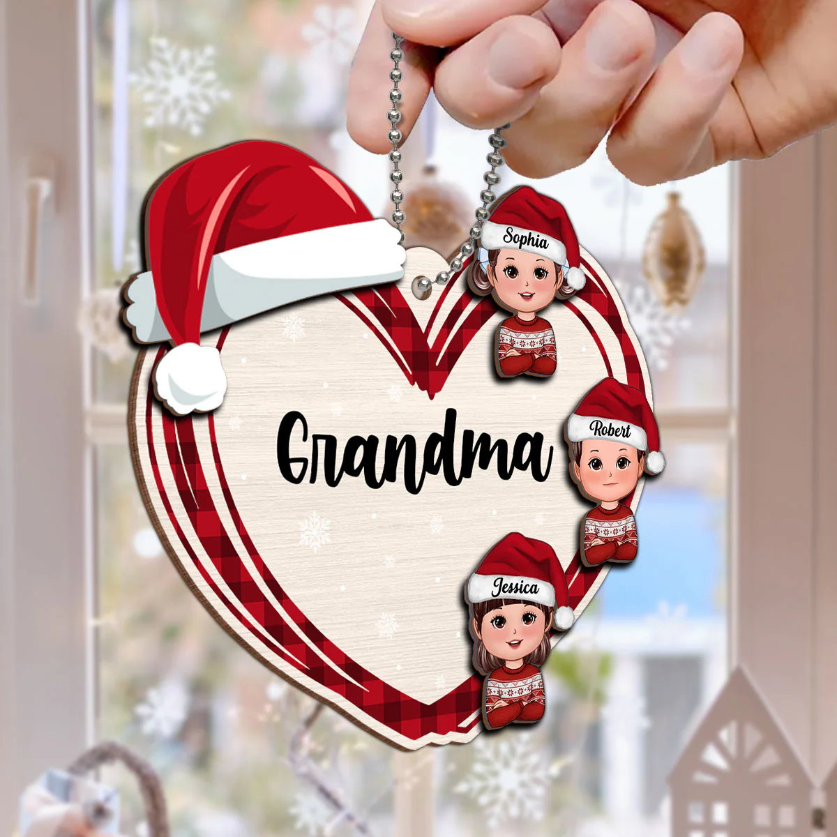 Christmas Grandma's Little Cute Kids Personalized 2-Layer Wooden Ornament - Image 6