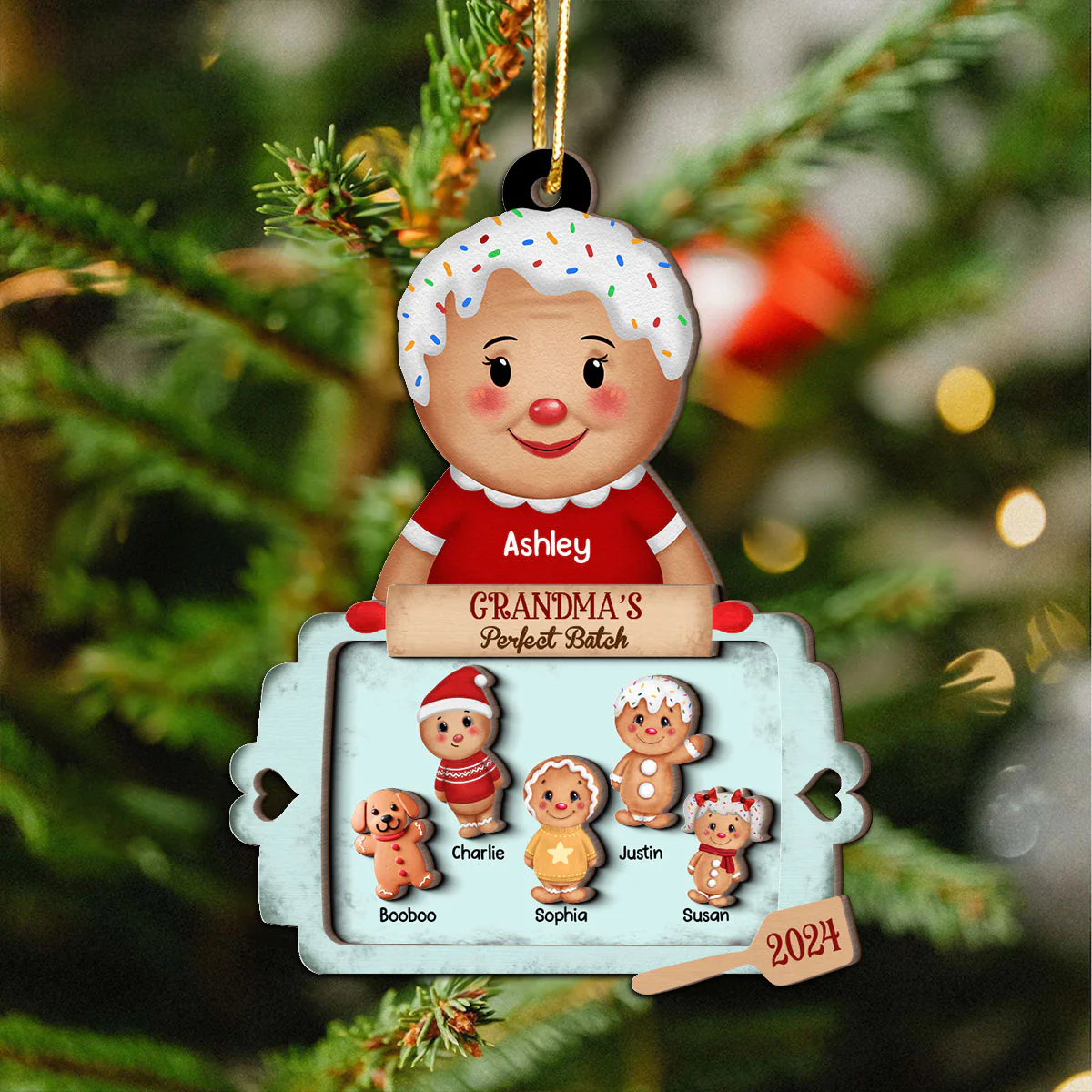 Christmas Grandma's Perfect Batch Grandkids Dogs Cats Personalized 2-Layer Wooden Ornament - Image 2
