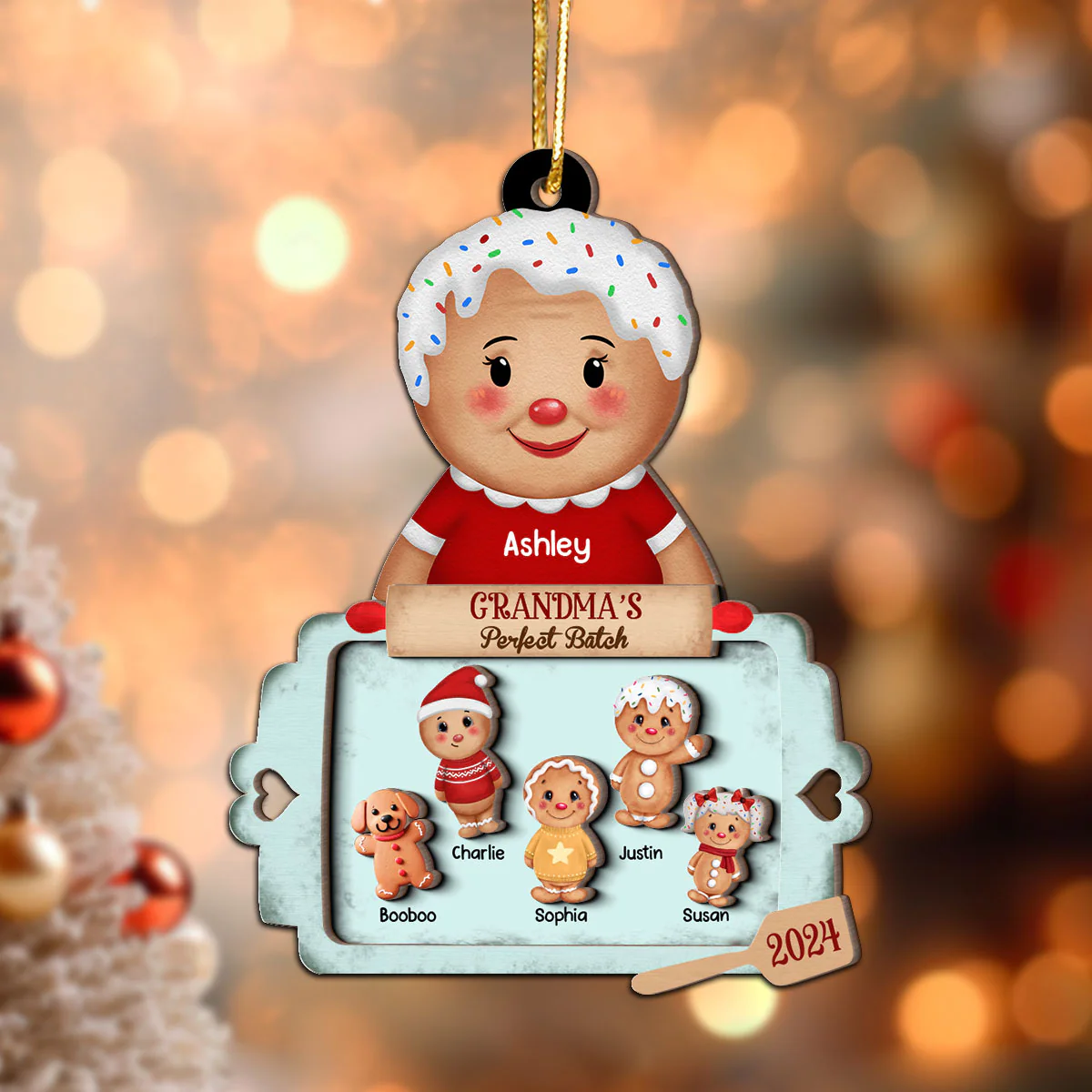 Christmas Grandma's Perfect Batch Grandkids Dogs Cats Personalized 2-Layer Wooden Ornament - Image 3
