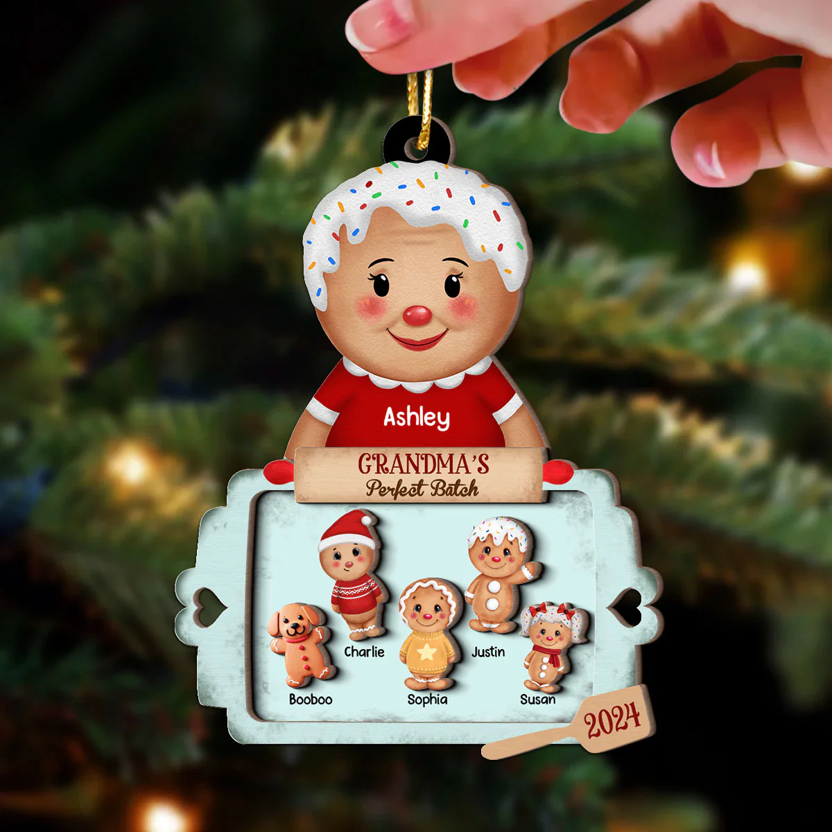 Christmas Grandma's Perfect Batch Grandkids Dogs Cats Personalized 2-Layer Wooden Ornament - Image 4