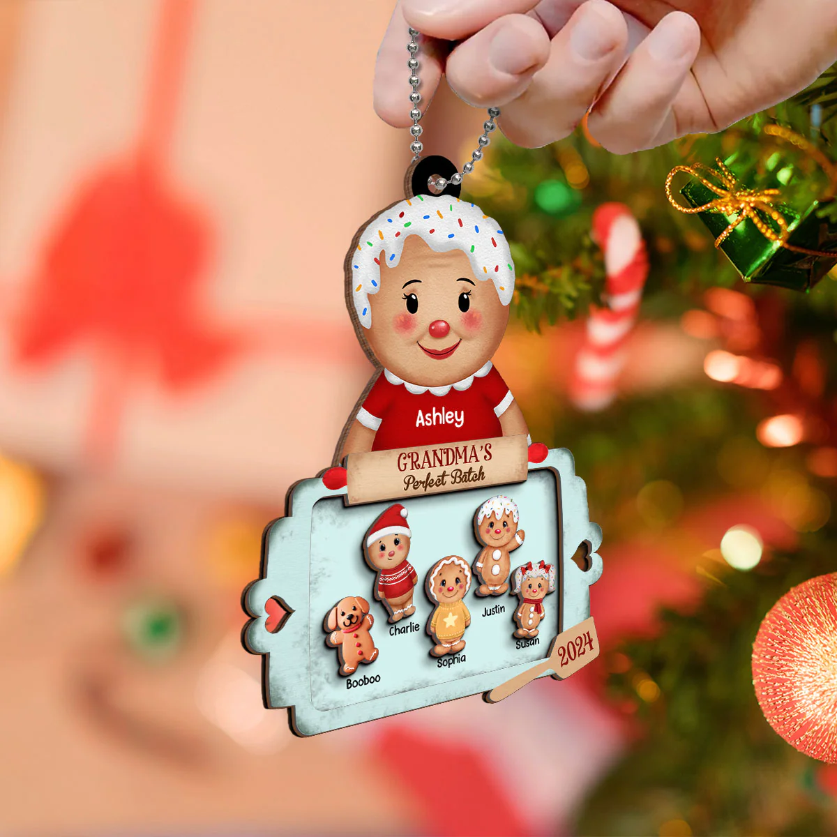 Christmas Grandma's Perfect Batch Grandkids Dogs Cats Personalized 2-Layer Wooden Ornament - Image 5