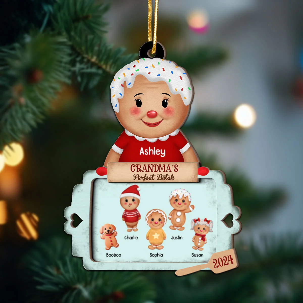 Christmas Grandma's Perfect Batch Grandkids Dogs Cats Personalized 2-Layer Wooden Ornament - Image 9