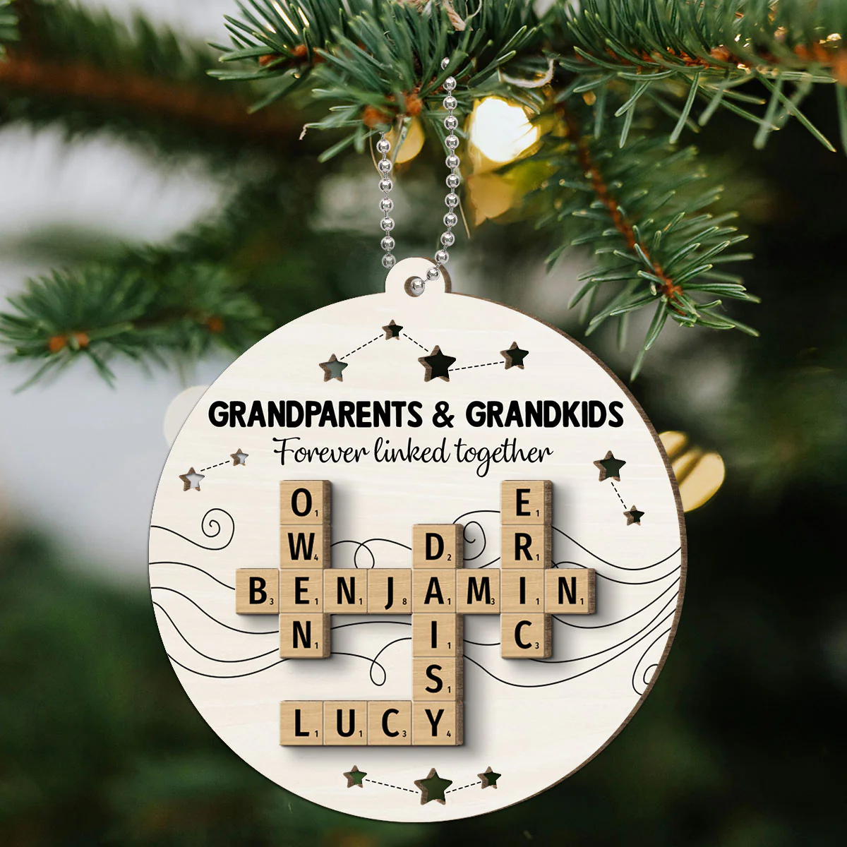 Christmas Grandparents Grandma Grandpa Grandkids Forever Linked Together Crossword Art Personalized 2-Layer Wooden Ornament - Image 7