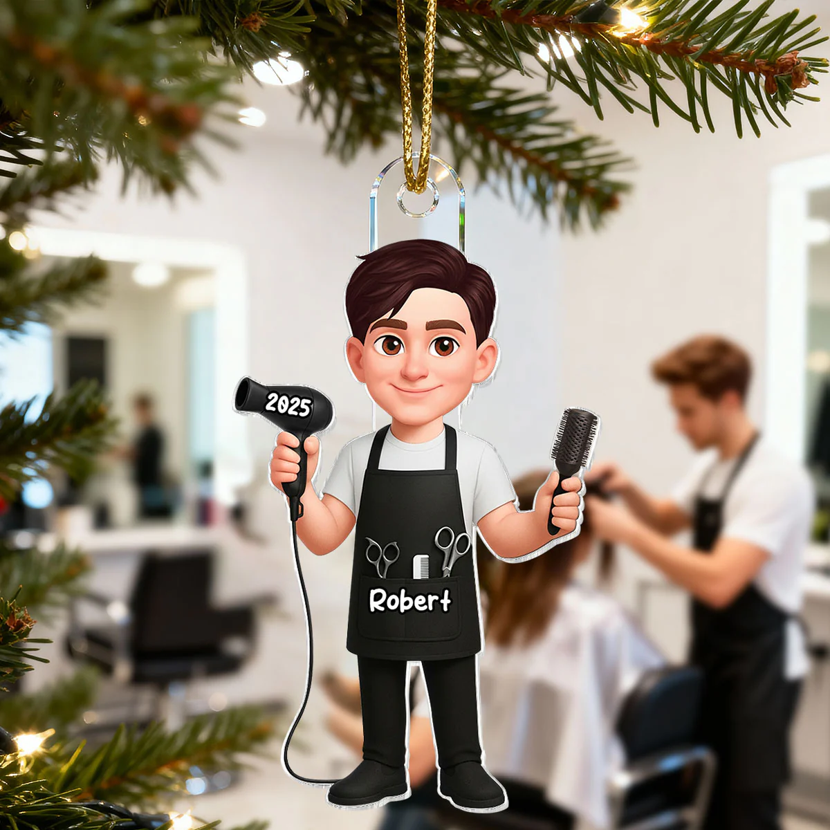 3D Effect Christmas Hairdresser Man Woman - Personalized Acrylic Ornament - Gift For Hairdressers - Image 10