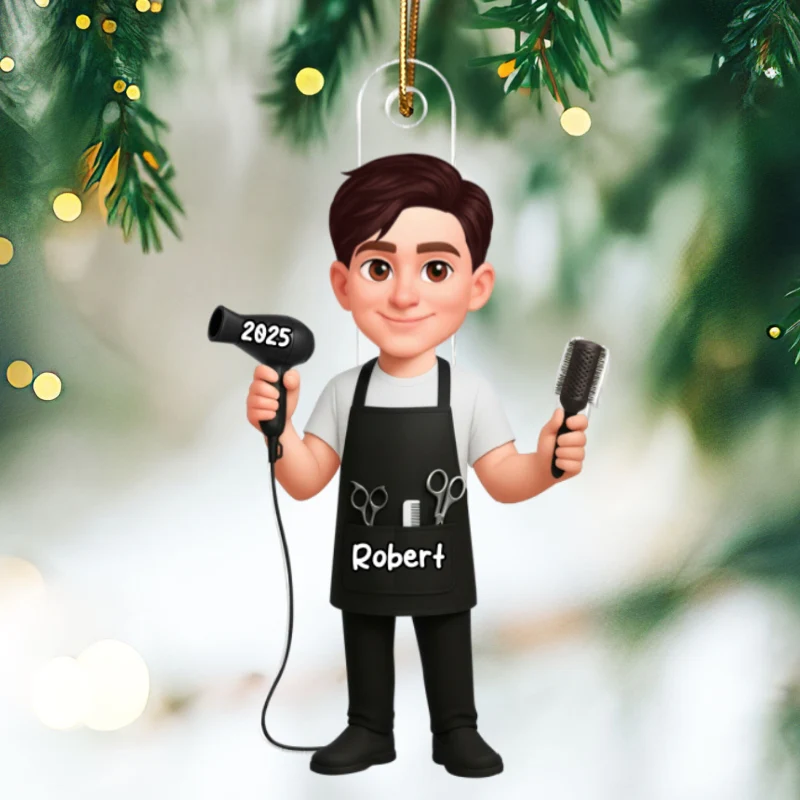 3D Effect Christmas Hairdresser Man Woman - Personalized Acrylic Ornament - Gift For Hairdressers - Image 11