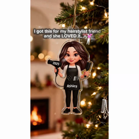 3D Effect Christmas Hairdresser Man Woman - Personalized Acrylic Ornament - Gift For Hairdressers - Image 2