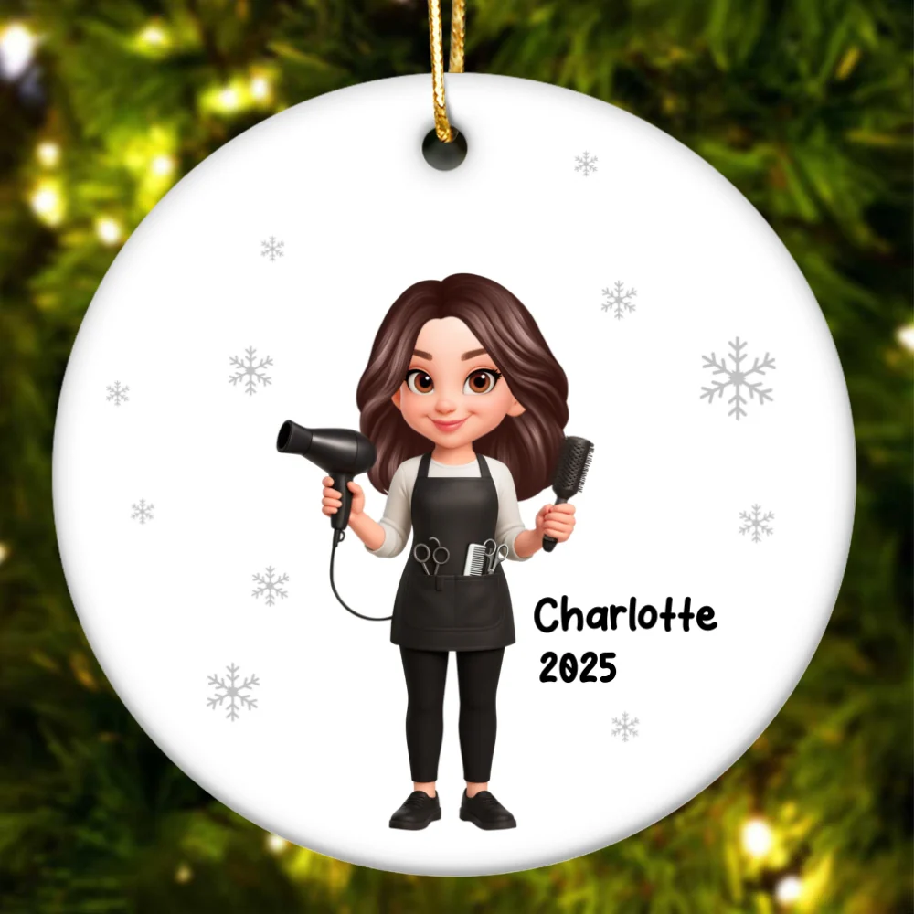 Christmas Hairdresser Man Woman - Personalized Ceramic Ornament - Gift For Hairdressers - Image 11