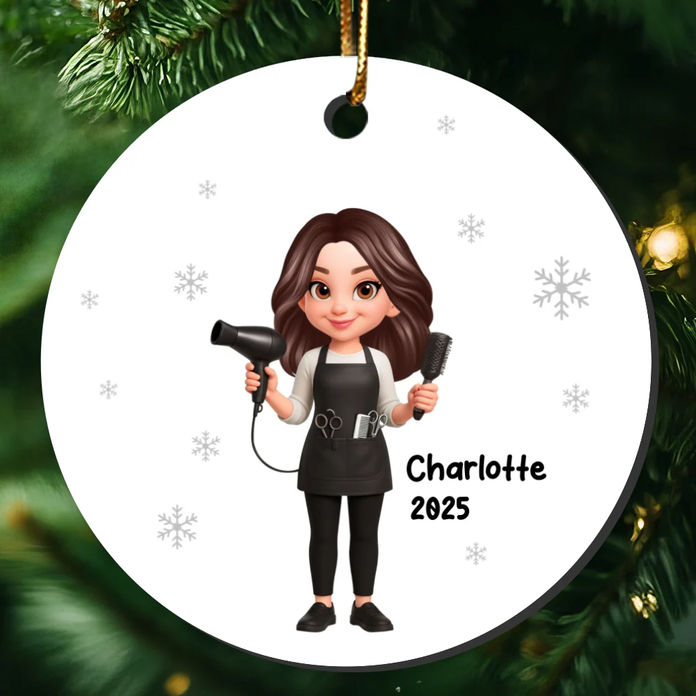 Christmas Hairdresser Man Woman - Personalized Ceramic Ornament - Gift For Hairdressers - Image 12