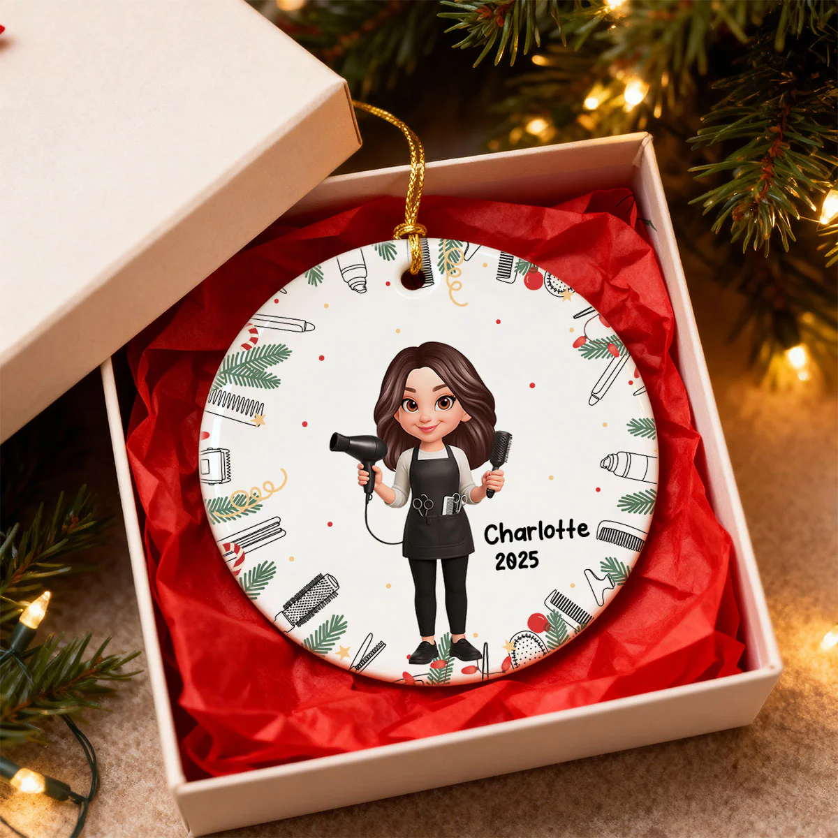Christmas Hairdresser Man Woman - Personalized Ceramic Ornament - Gift For Hairdressers - Image 5