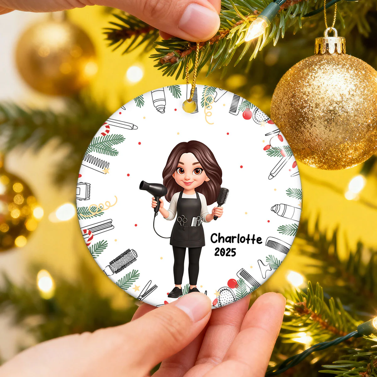 Christmas Hairdresser Man Woman - Personalized Ceramic Ornament - Gift For Hairdressers - Image 6