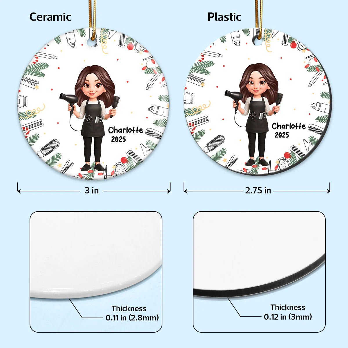 Christmas Hairdresser Man Woman - Personalized Ceramic Ornament - Gift For Hairdressers - Image 7