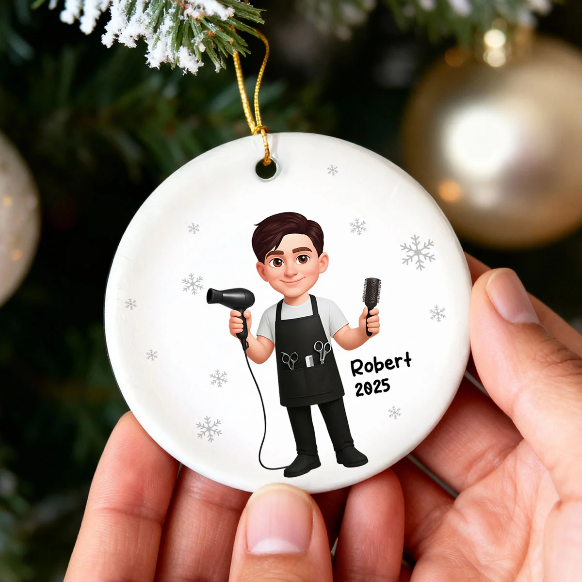 Christmas Hairdresser Man Woman - Personalized Ceramic Ornament - Gift For Hairdressers - Image 8