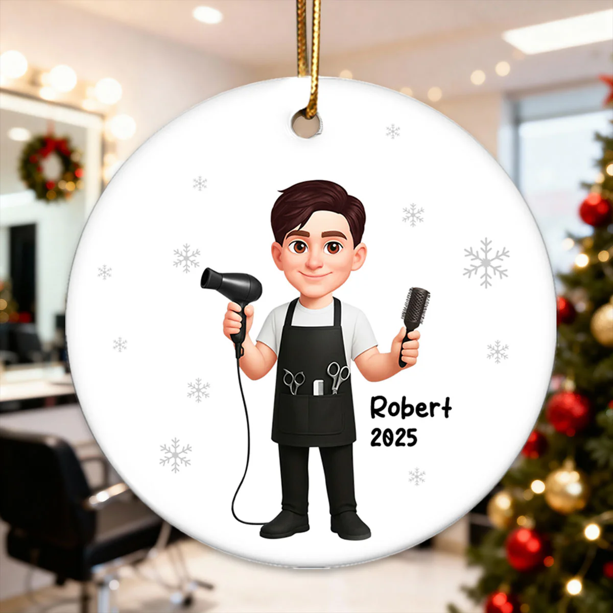 Christmas Hairdresser Man Woman - Personalized Ceramic Ornament - Gift For Hairdressers - Image 9