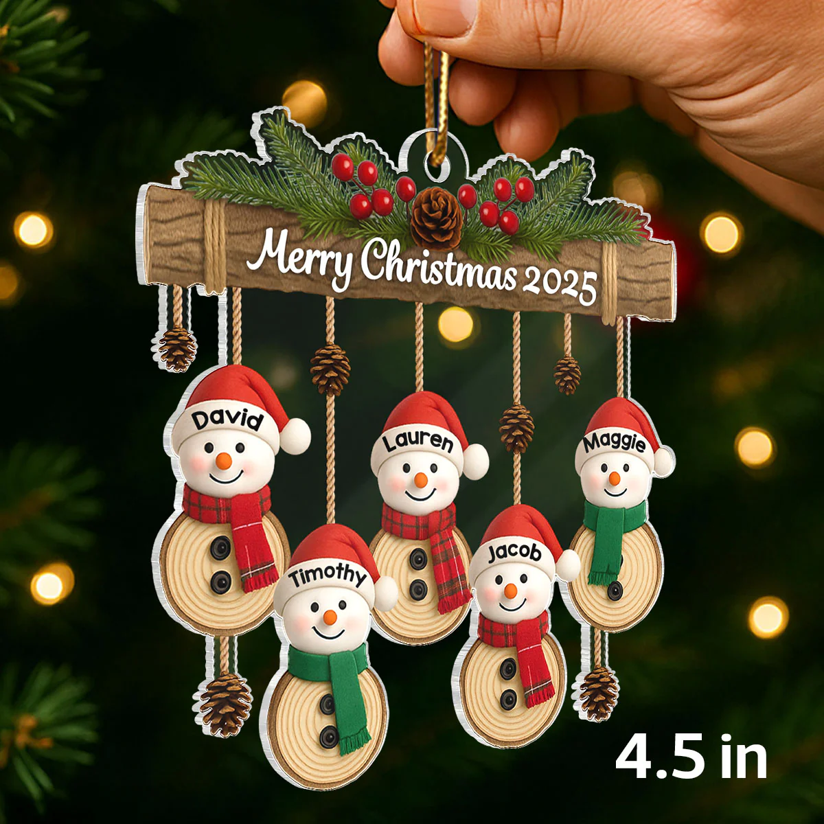 Christmas Hanging Snowman Family - Personalized Acrylic Ornament - Christmas Gift for Family - Image 2