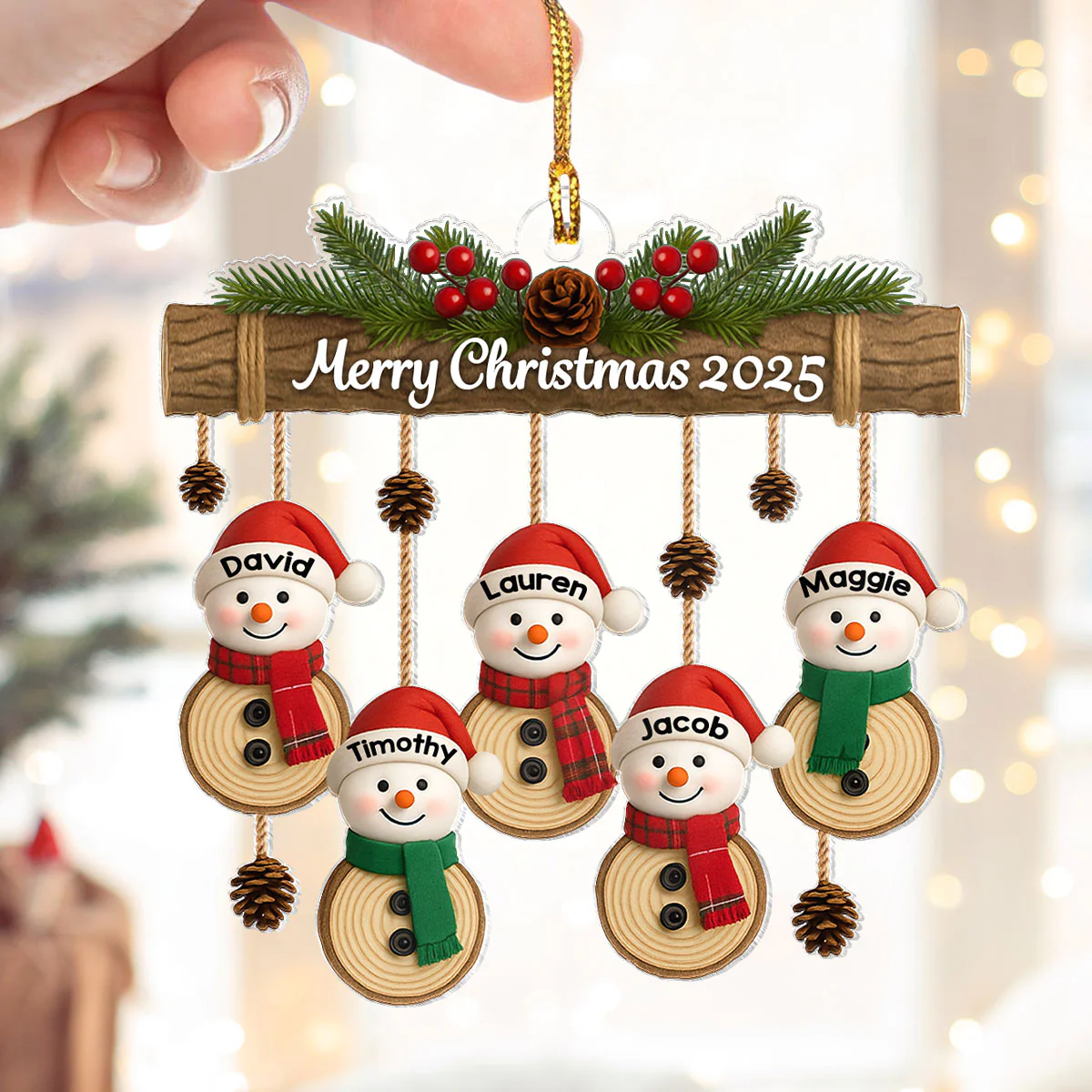 Christmas Hanging Snowman Family - Personalized Acrylic Ornament - Christmas Gift for Family - Image 3