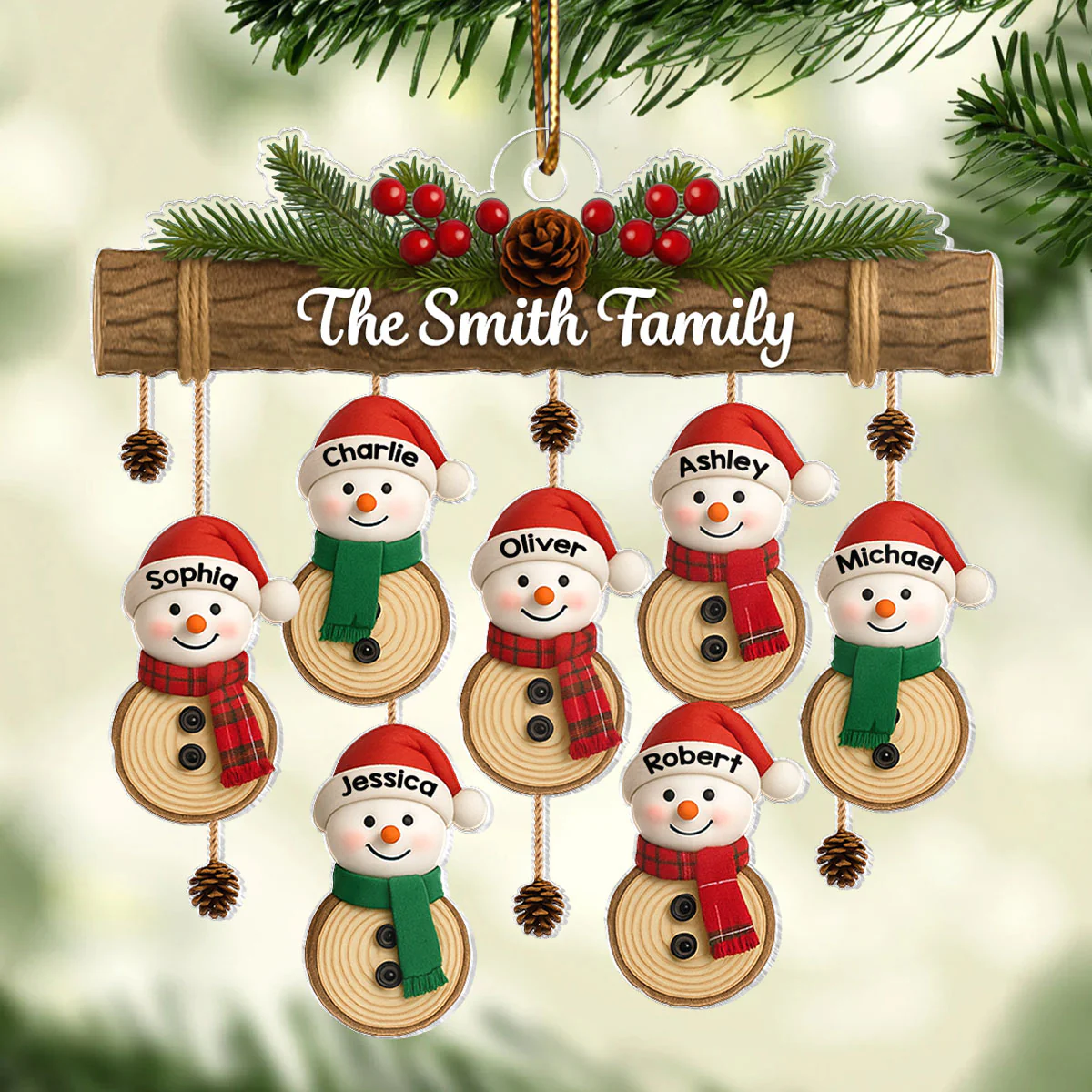 Christmas Hanging Snowman Family - Personalized Acrylic Ornament - Christmas Gift for Family - Image 4