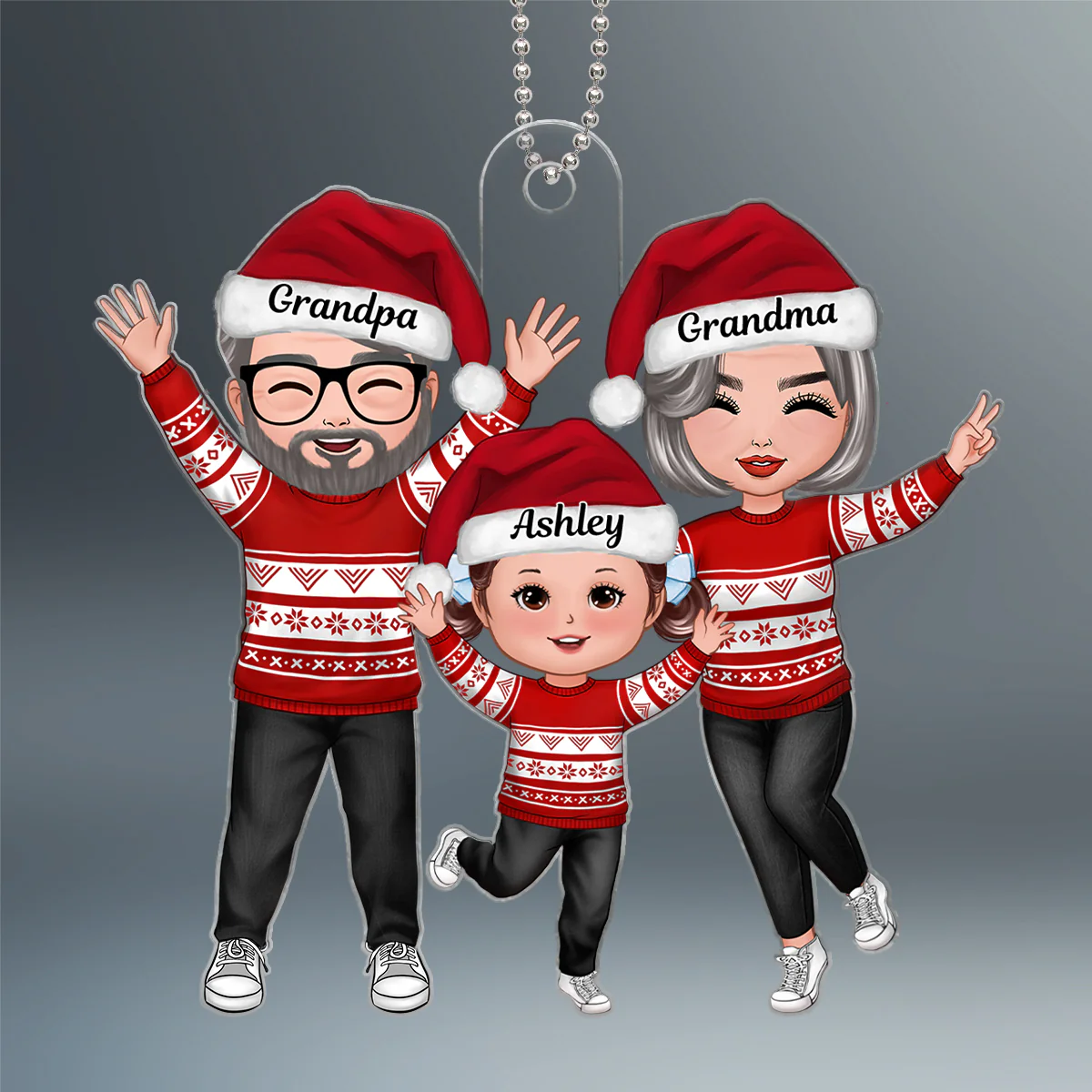 Christmas Happy Doll Grandma Grandpa With Granddaughter Grandson Personalized Acrylic Ornament - Image 2