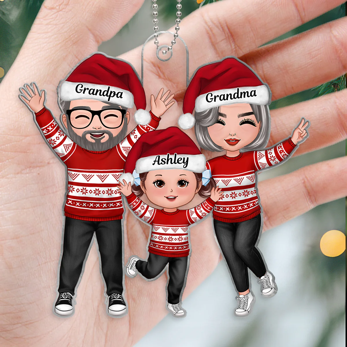 Christmas Happy Doll Grandma Grandpa With Granddaughter Grandson Personalized Acrylic Ornament - Image 3
