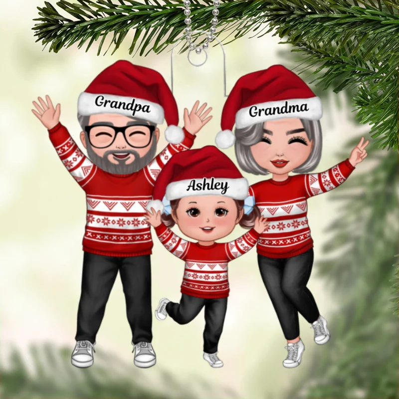 Christmas Happy Doll Grandma Grandpa With Granddaughter Grandson Personalized Acrylic Ornament - Image 5