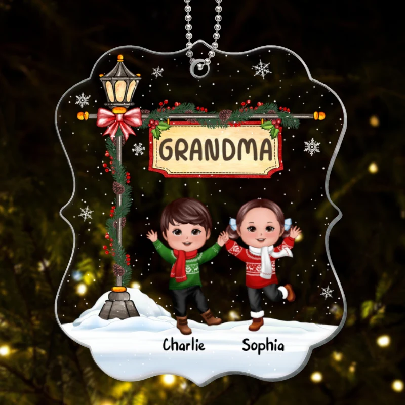 Christmas Happy Doll Kids Under Lamp Post Personalized Acrylic Ornament - Image 4