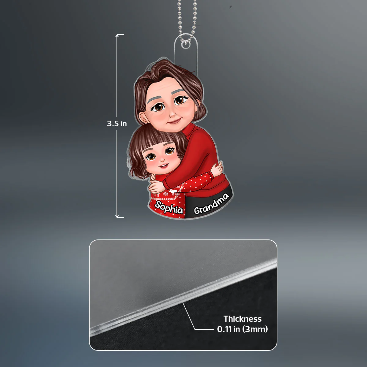 Christmas Happy Face Grandma & Grandkid Hugging Personalized Acrylic Ornament - Image 4