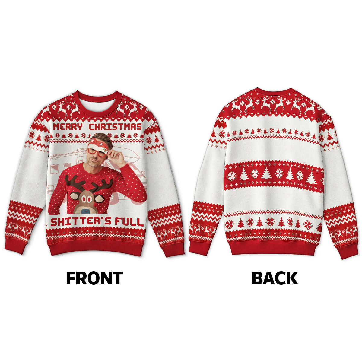 Christmas Holiday Shitter's Full Funny Family Photo Inserted Personalized Faux Knit Ugly Sweater - Image 5