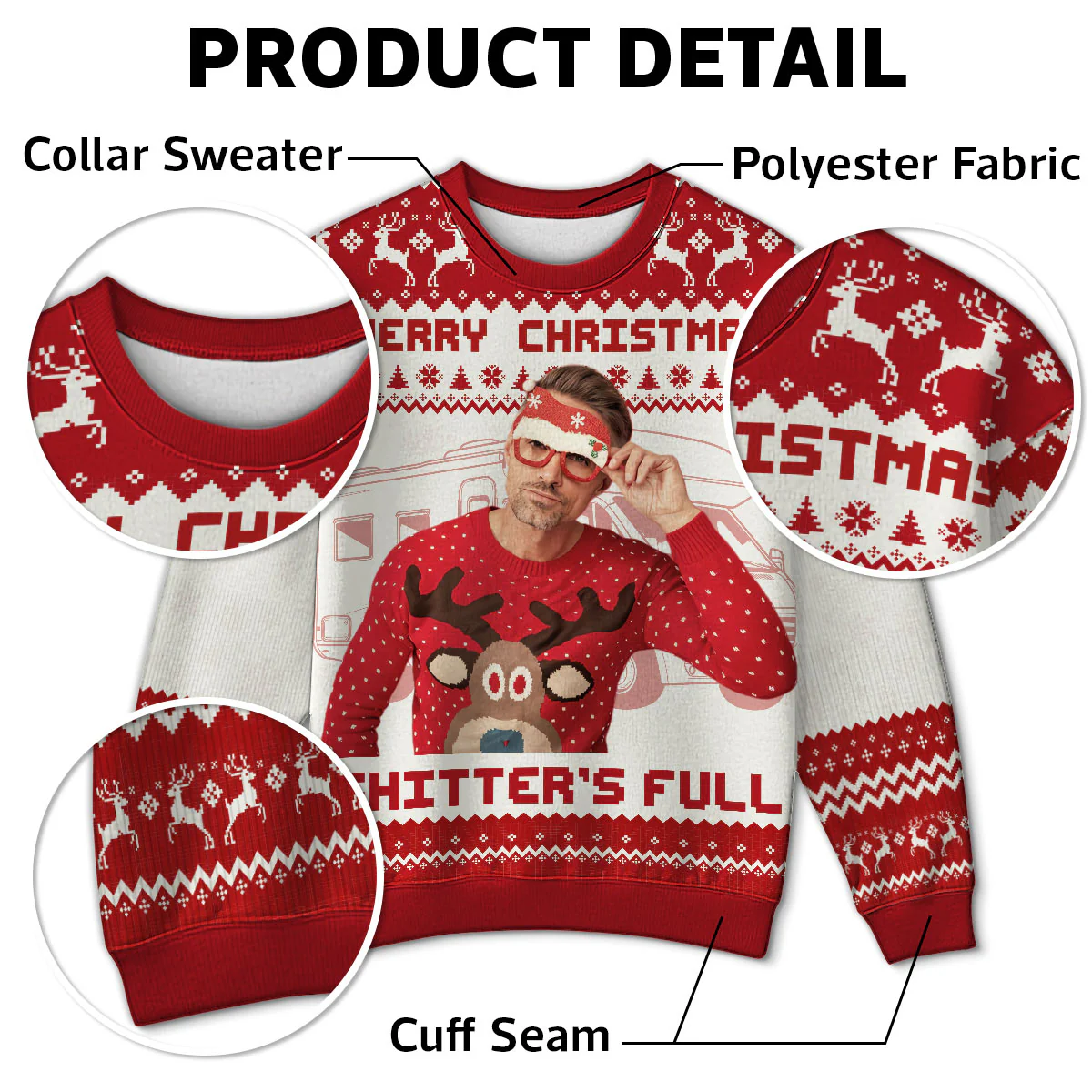 Christmas Holiday Shitter's Full Funny Family Photo Inserted Personalized Faux Knit Ugly Sweater - Image 6