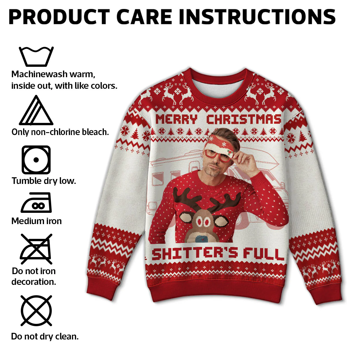 Christmas Holiday Shitter's Full Funny Family Photo Inserted Personalized Faux Knit Ugly Sweater - Image 7