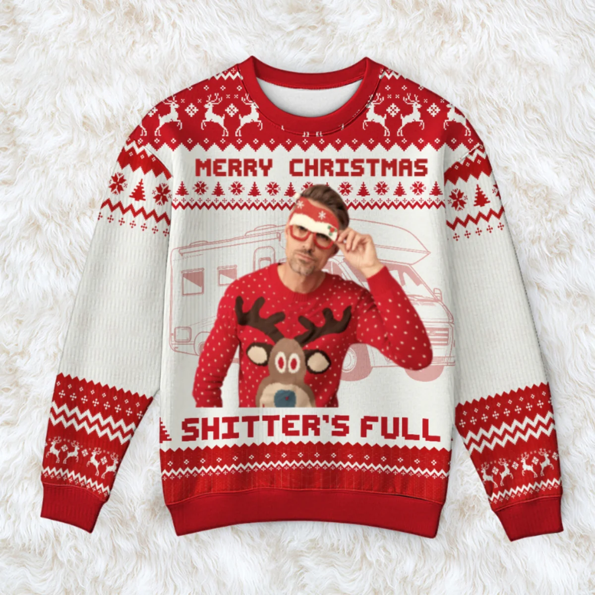 Christmas Holiday Shitter's Full Funny Family Photo Inserted Personalized Faux Knit Ugly Sweater - Image 9