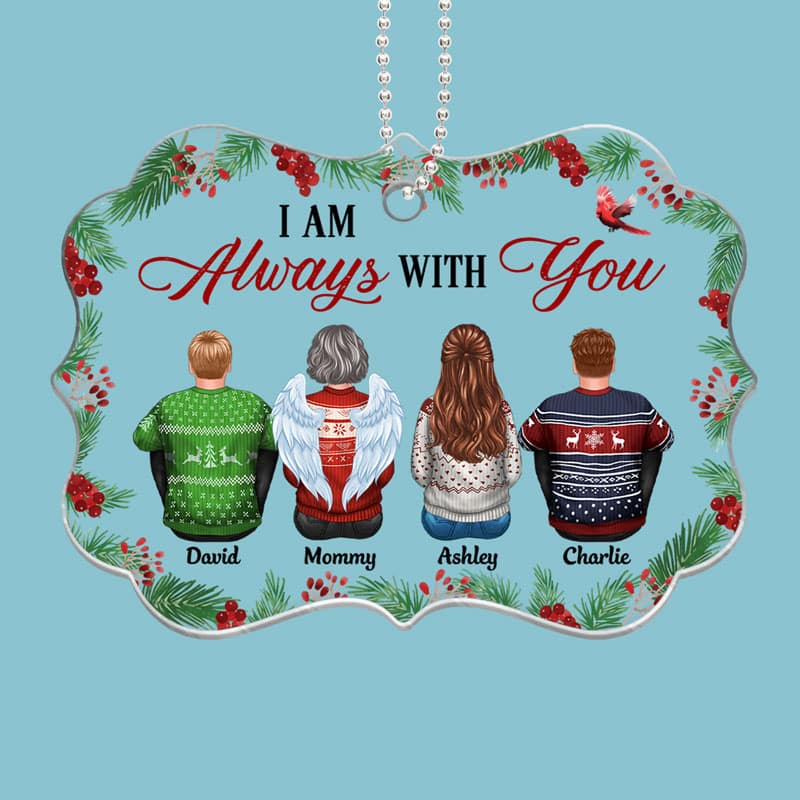 Christmas Holly Branch Family Sitting Memorial Personalized Acrylic Ornament - Image 2