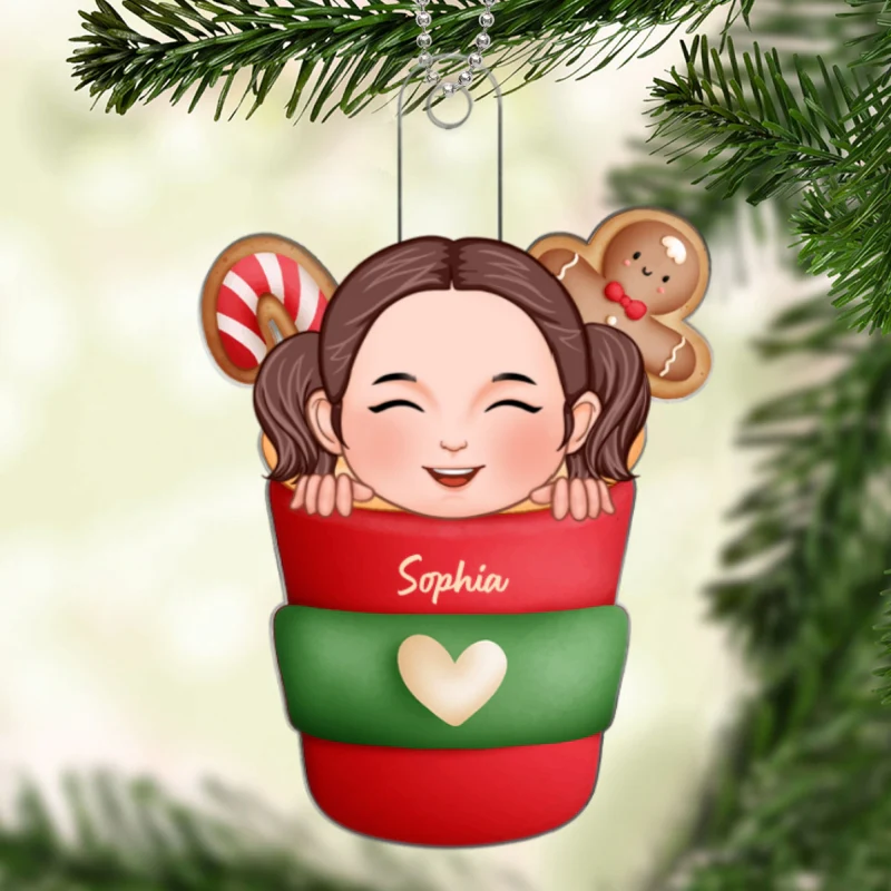 Christmas Hot Cocoa Gift For Kids Grandkids Personalized Acrylic Ornament - Image 5