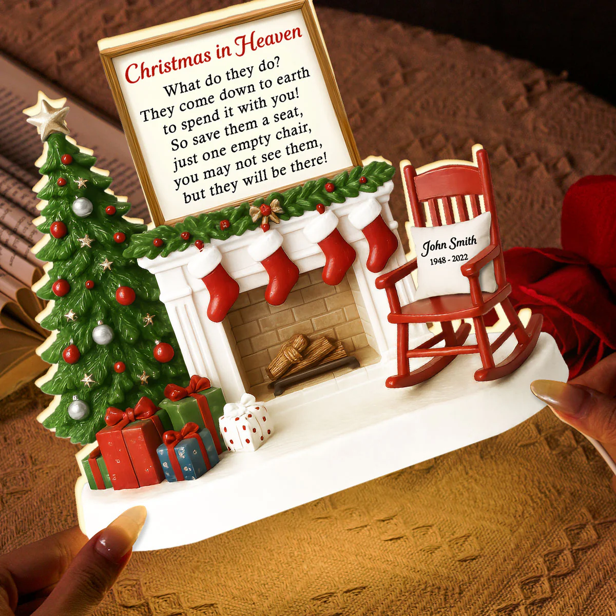 3D Effect Christmas In Heaven Chair At Fireplace - Personalized Light Box - Christmas Memorial Keepsake For Family - Image 6