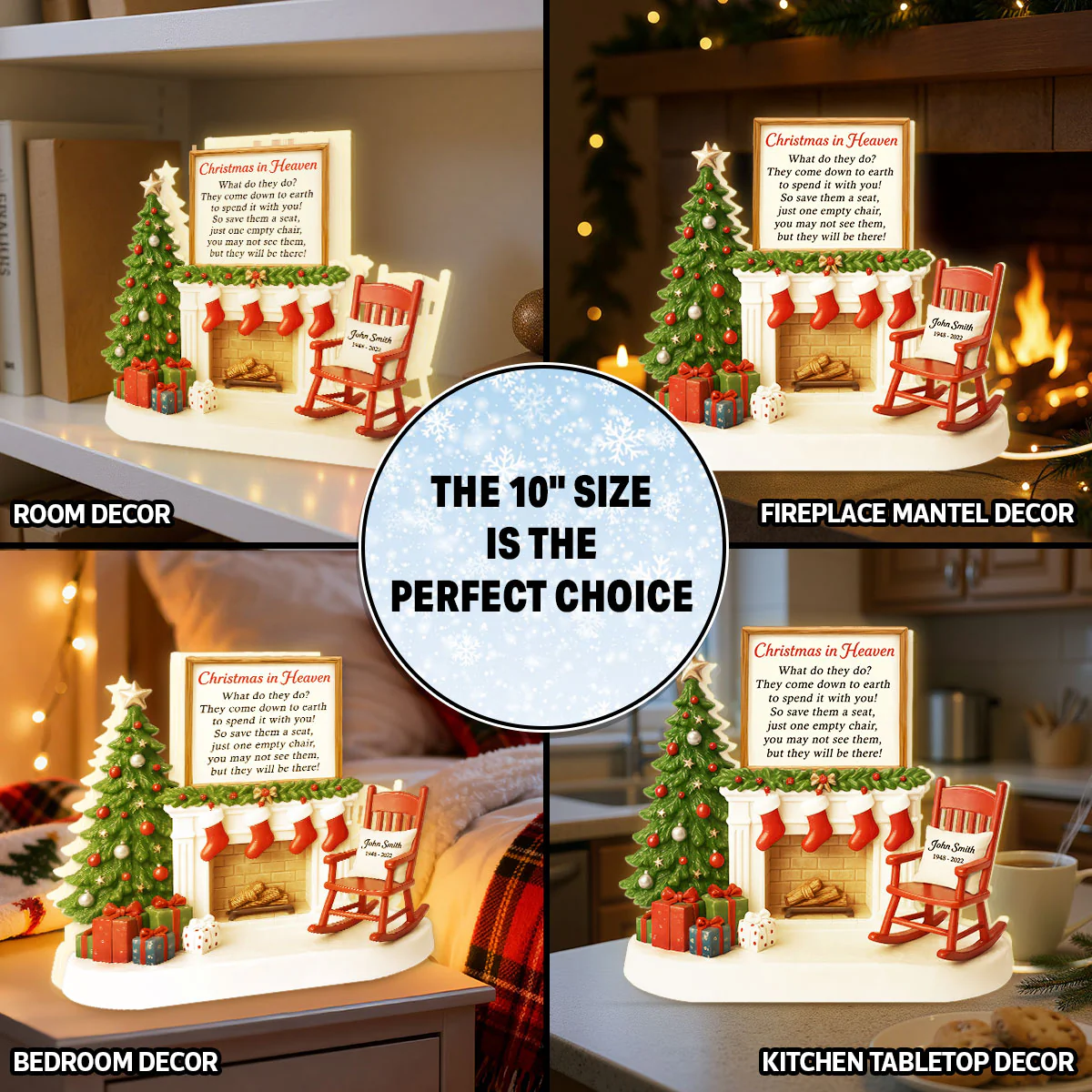3D Effect Christmas In Heaven Chair At Fireplace - Personalized Light Box - Christmas Memorial Keepsake For Family - Image 8