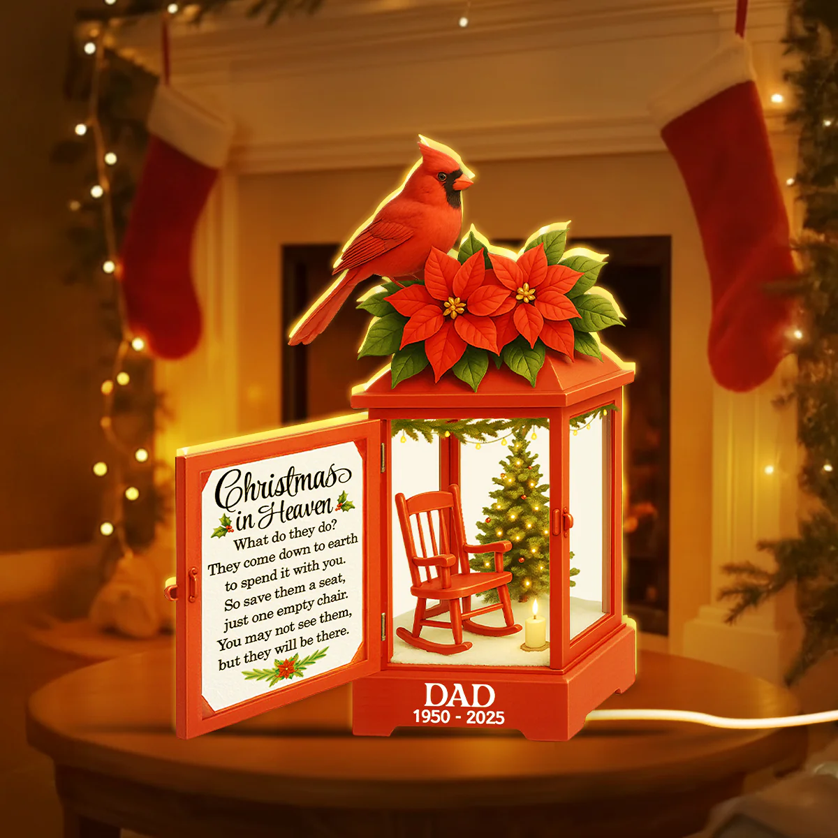 Christmas In Heaven Red Lantern - Personalized Light Box - Christmas Gift For Loss Of Loved Ones - Image 7