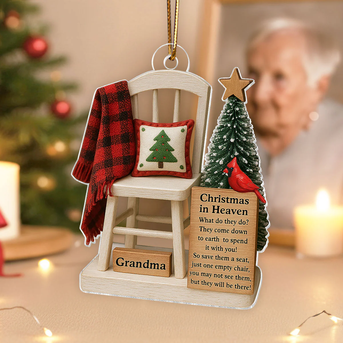 Christmas In Heaven Save A Seat - Personalized Acrylic Ornament - Christmas Memorial Keepsake For Family