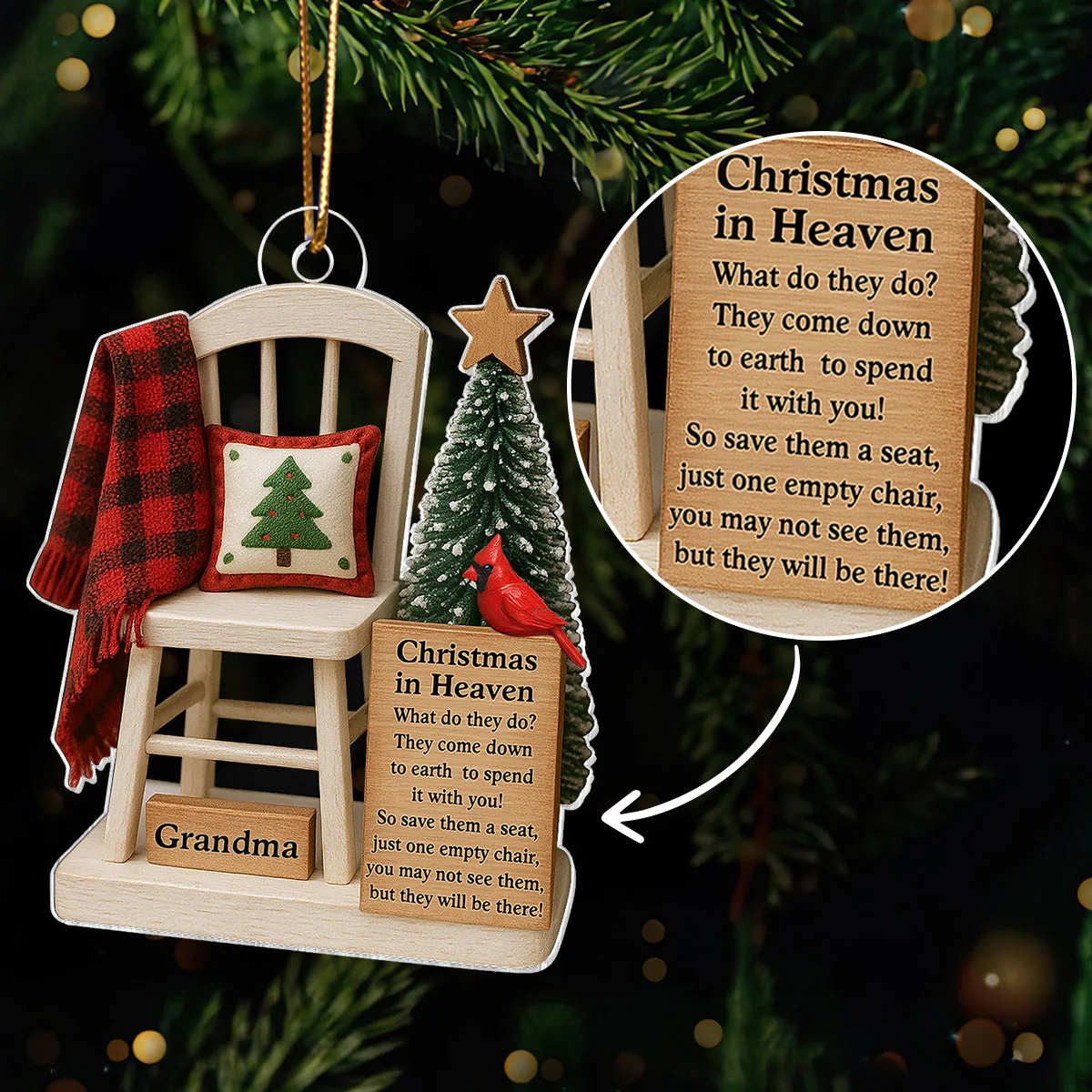 Christmas In Heaven Save A Seat - Personalized Acrylic Ornament - Christmas Memorial Keepsake For Family - Image 4