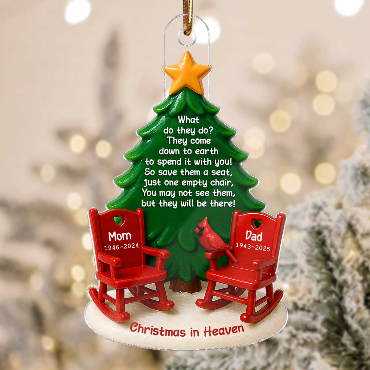 Christmas In Heaven Save A Seat 3D Effect - Personalized Acrylic Ornament - Christmas Memorial Keepsake For Family - Image 2