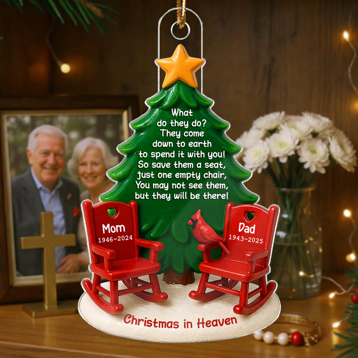 Christmas In Heaven Save A Seat 3D Effect - Personalized Acrylic Ornament - Christmas Memorial Keepsake For Family - Image 3