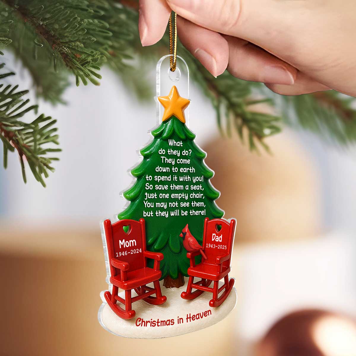 Christmas In Heaven Save A Seat 3D Effect - Personalized Acrylic Ornament - Christmas Memorial Keepsake For Family - Image 4