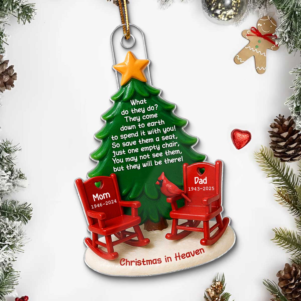 Christmas In Heaven Save A Seat 3D Effect - Personalized Acrylic Ornament - Christmas Memorial Keepsake For Family - Image 5