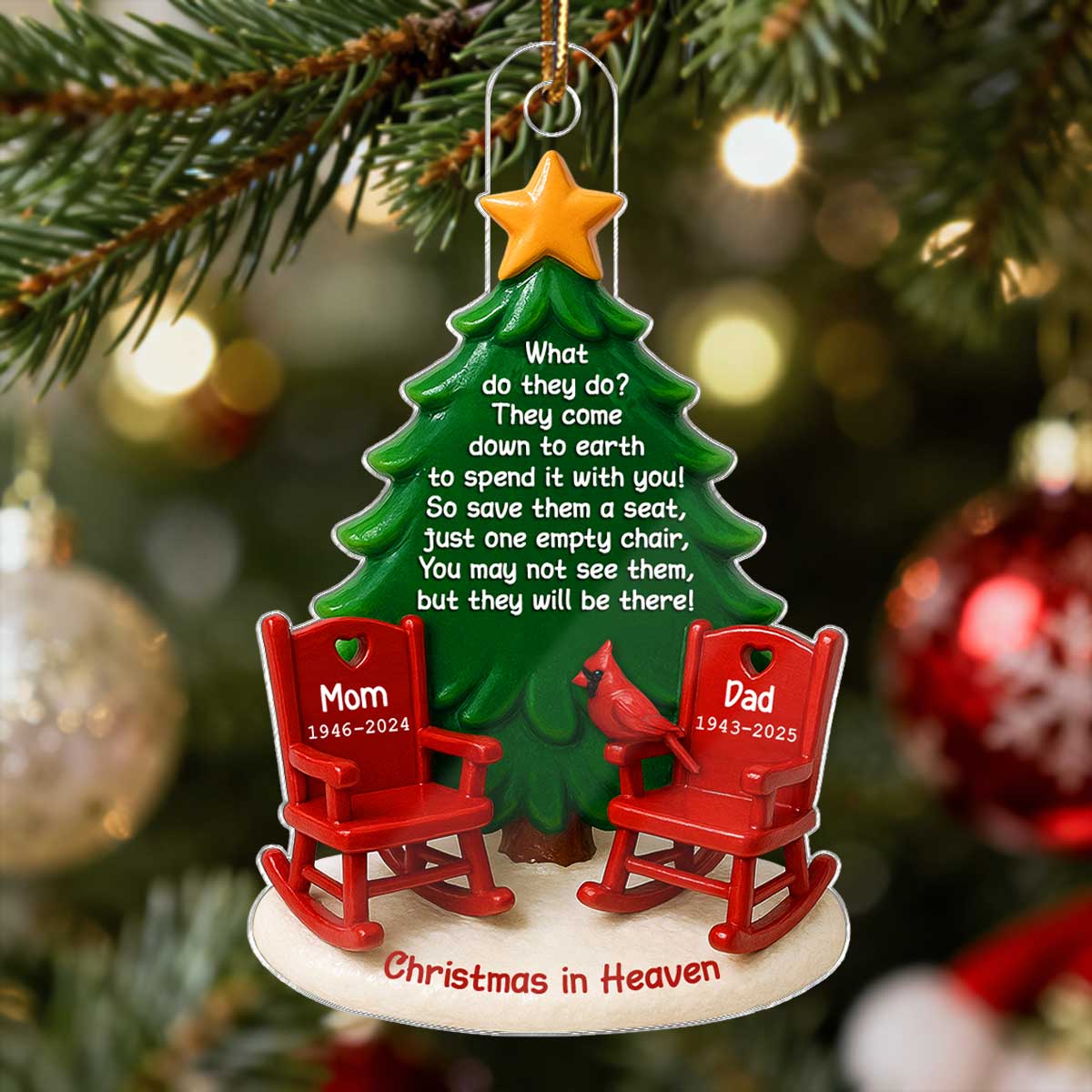 Christmas In Heaven Save A Seat 3D Effect - Personalized Acrylic Ornament - Christmas Memorial Keepsake For Family - Image 7