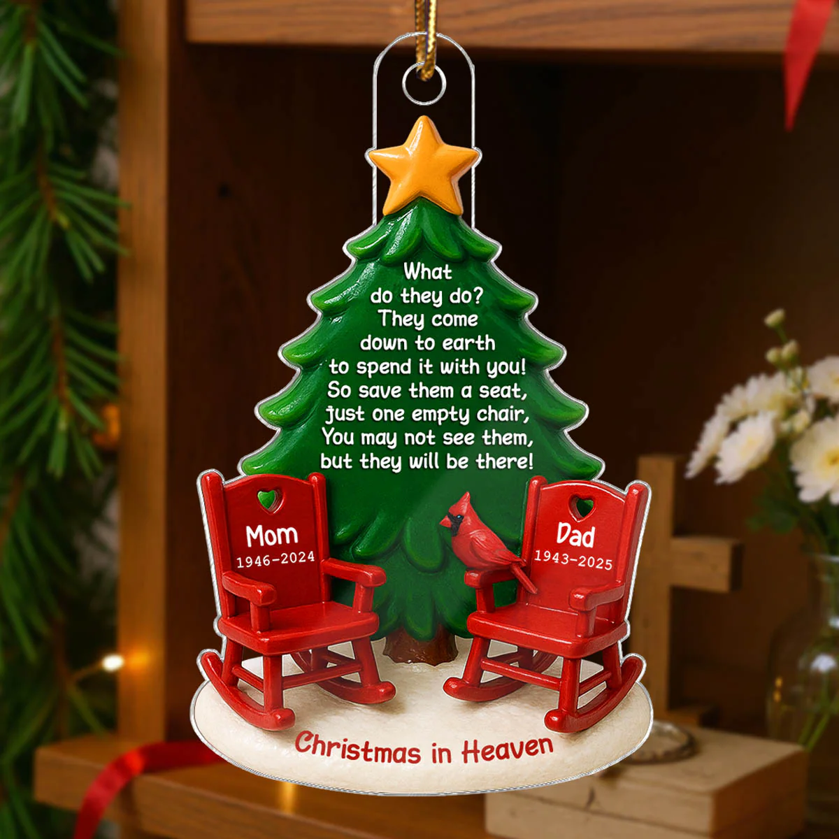 Christmas In Heaven Save A Seat 3D Effect - Personalized Acrylic Ornament - Christmas Memorial Keepsake For Family - Image 8