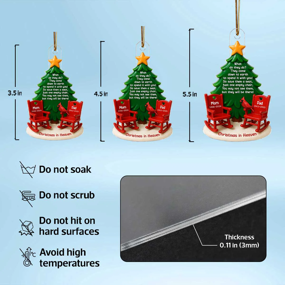 Christmas In Heaven Save A Seat 3D Effect - Personalized Acrylic Ornament - Christmas Memorial Keepsake For Family - Image 9