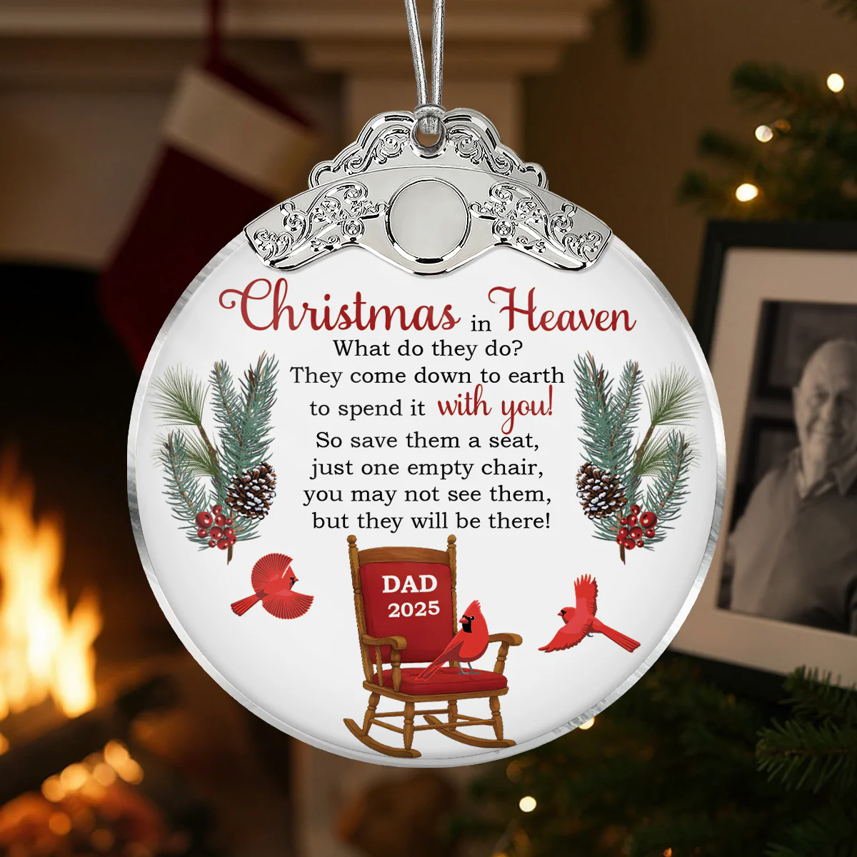 Christmas In Heaven Save A Seat - Personalized Glass Ornament With Silver Cap - Christmas Memorial Keepsake For Family - Image 3