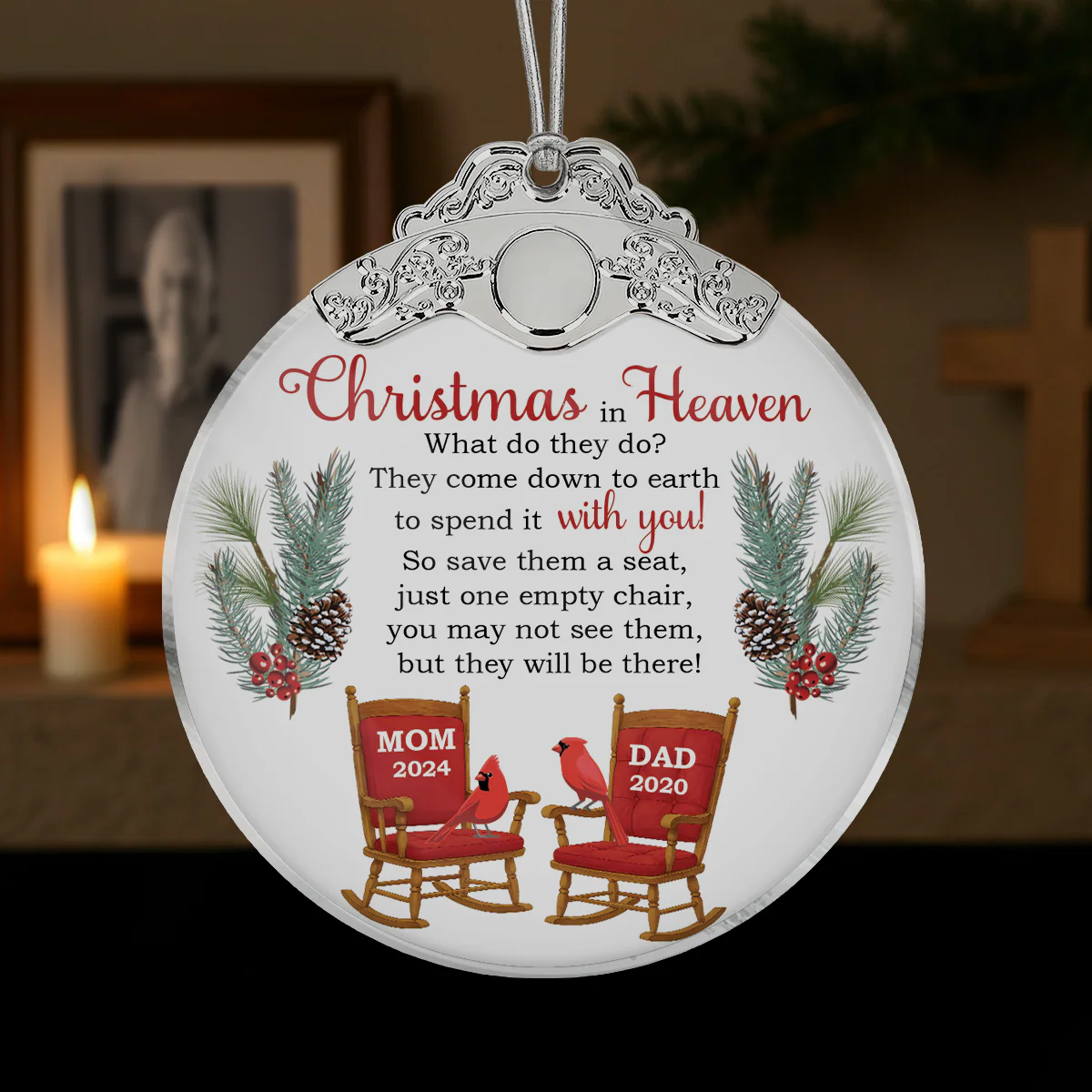 Christmas In Heaven Save A Seat - Personalized Glass Ornament With Silver Cap - Christmas Memorial Keepsake For Family - Image 4