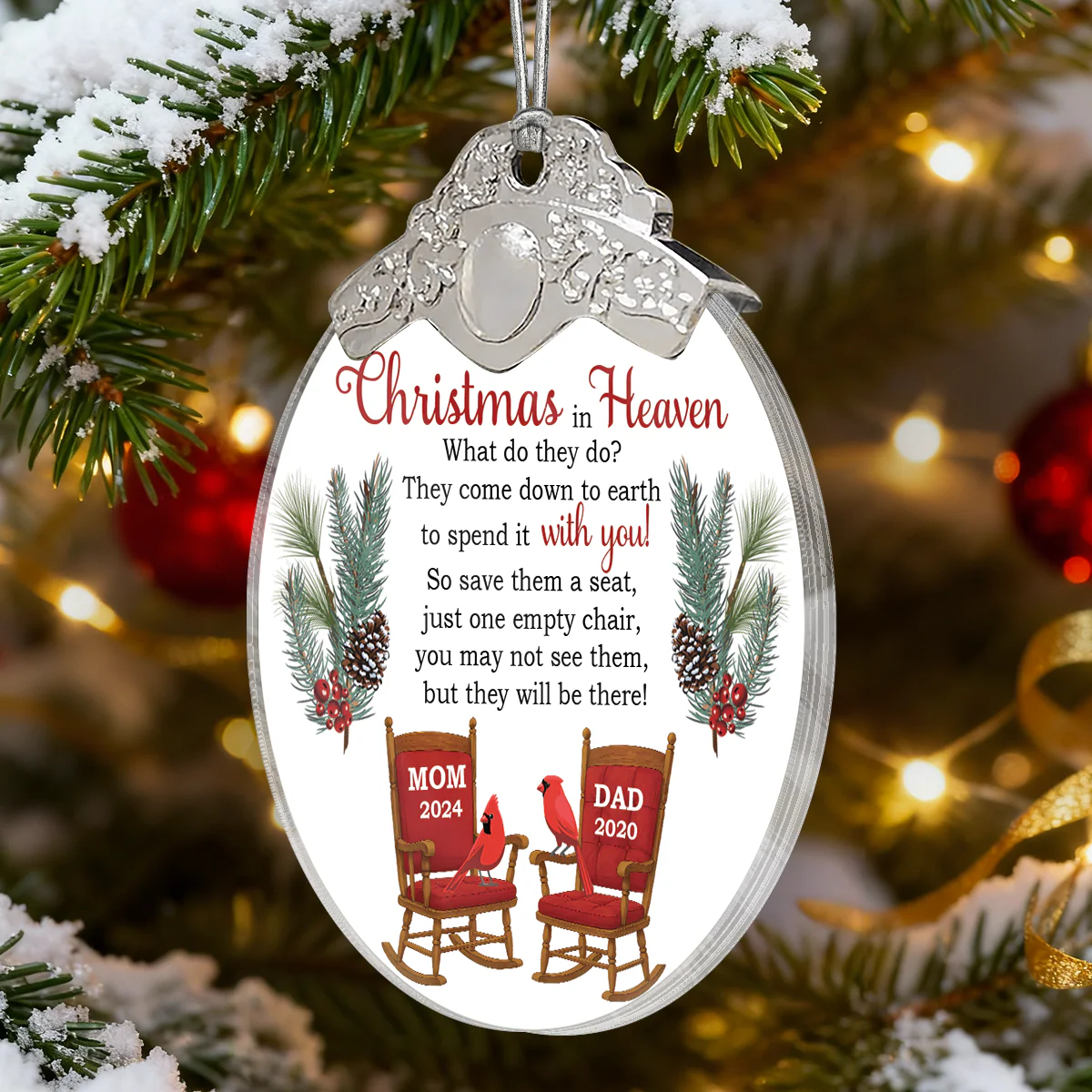 Christmas In Heaven Save A Seat - Personalized Glass Ornament With Silver Cap - Christmas Memorial Keepsake For Family - Image 5