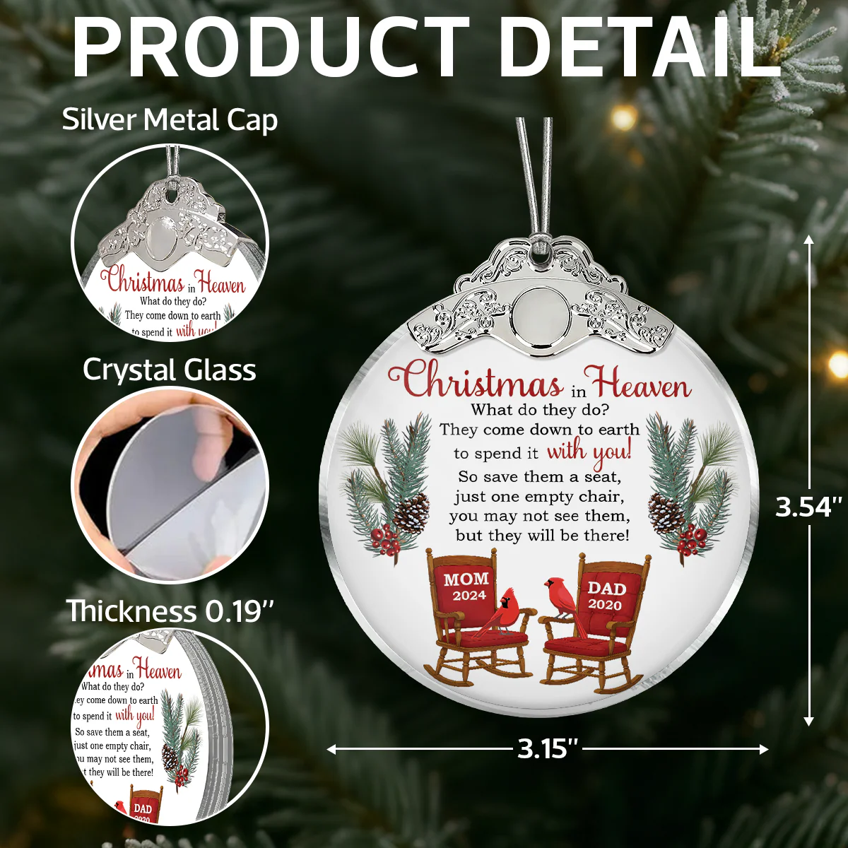 Christmas In Heaven Save A Seat - Personalized Glass Ornament With Silver Cap - Christmas Memorial Keepsake For Family - Image 6
