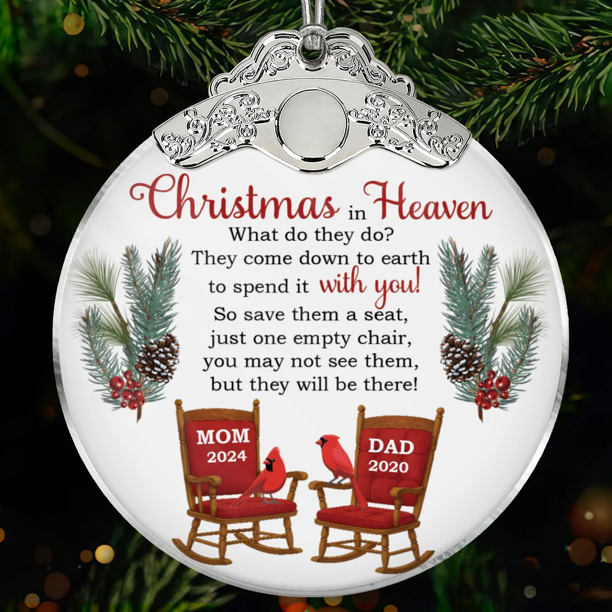 Christmas In Heaven Save A Seat - Personalized Glass Ornament With Silver Cap - Christmas Memorial Keepsake For Family - Image 7